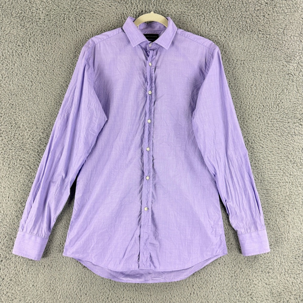 Ralph Lauren Dress Shirt Mens 15.5 Purple Tailored Fit Cotton Made Italy Luxury